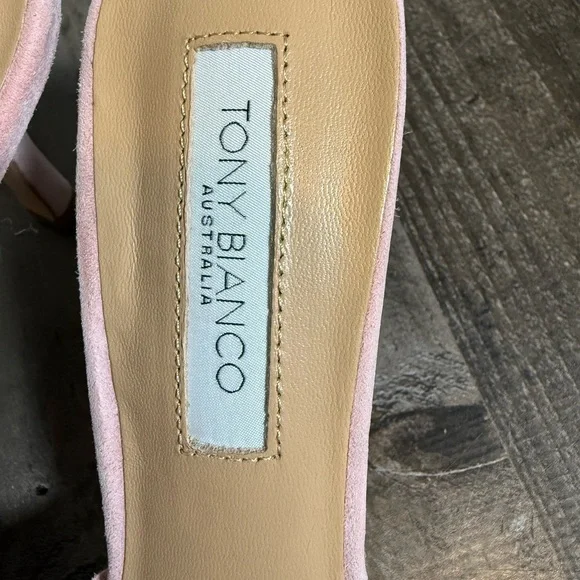 Tony Bianco Pink Suede Mule Heels Bow Grommet Pointed Toe Pumps - Picture 4 of 10